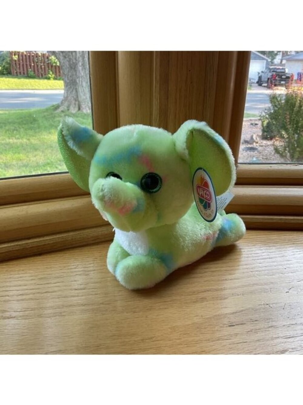 Nanco Green Tie Dye Elephant Plush Stuffed Animal 8" Laying Bright Glitter Eyes